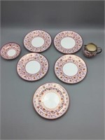 Pink Luster plates dishes & Wedgwood miniature
