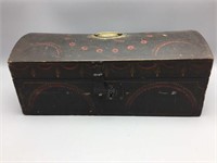 Early wooden dome box with wallpaper interior