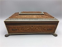 Early sandal wood carved inlaid sewing box