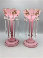 Pair matching Victorian pink glass Lesters