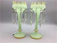 Pair of green glass Lusters