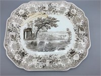 Large sepia transfer ware meat platter