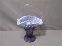 Fenton 8" hobnail glass basket blue opal