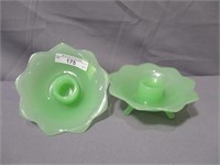 Pair jade 8 petal candle holders