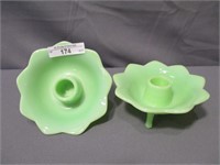 Pair ivory 8 petal candle holders