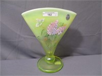 Fenton topaz opal painted fan vase