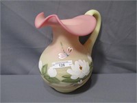 Fenton 8" painted burmese pitcher- M Wagner