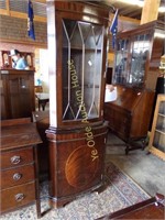 Inlaid Mahogany Corner Cabinet with Cathedral Top