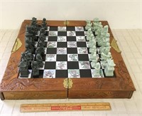 ORNATE WOOD AND MARBLE CHESS SET