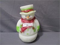 Fenton decorated Snowman 2pc fairy light