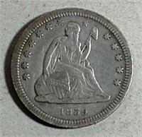 1859 Seated Quarter  VF+