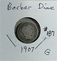 1907 Barber Dime   G