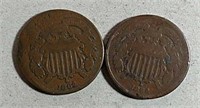 2  1864 Two-Cent Pieces  G
