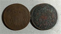 2  1865 Two-Cent Pieces  G