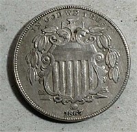 1867 w / rays Shield Nickel  VF+