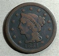 1851 Braided Hair Large Cent  VG