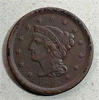 1856 Slanted 5 Braided Hair Large Cent  VF