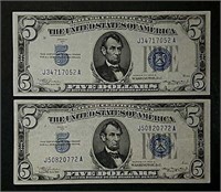 2  1934-A $5 Silver Certificates  VF