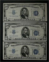 3  1934-A $5 Silver Certificates  F