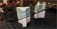 Contemporary Glass Top Dining Table w/ Dual Stone