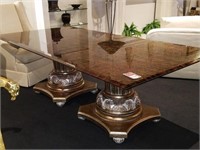 Dining Table Dual Ped. w/ Etched/Reverse Painted G