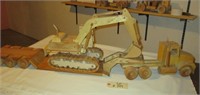 Wood Model Semi -Low Boy Trailer & Excavator