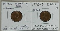 1957-D & 1958-D error Lincoln Cents  F & VF