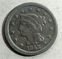 1845 Braided Hair Large Cent  F-details