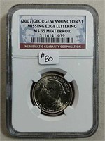 2007 George Washington Dollar NGC MS-65 Mint Error