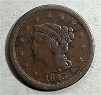 1843 Braided Hair Large Cent  VG
