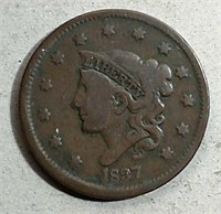 1837 Coronet Large Cent  VG