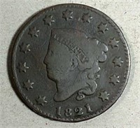 1821  Coronet Large Cent  VG