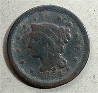 1854 Braided Hair Large Cent  VG-Details