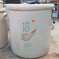 15 Gal. Red Wing Crock W/ Handles ( Large Wing )
