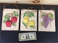 Stone Fruit Plaques wall decor lot of 3