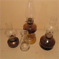 3 Oil Lamps & 1 Chimney