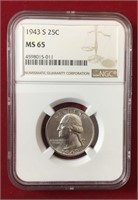 1943 S 25C NGC MS65