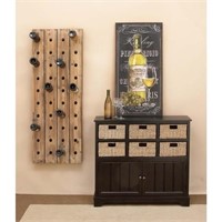 Classic Pine Wood and Basket Cabinet