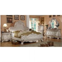Traditional White 4Pcs King Sleigh Bedroom Set