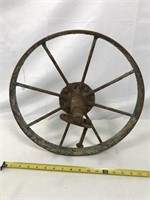 Steel wagon wheel.