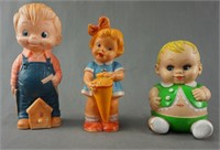 3 Vintage c.1960's Rubber Squeaky Toy Dolls