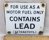Vintage Enameled Metal Leaded Gasoline Sign