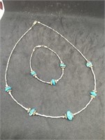 Turquoise Nugget and Silver-Type Necklace and