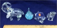 Glass Elephant, Turtle, Dog, Paperweight