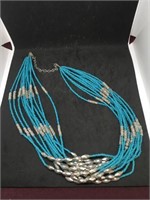 Multi-Strand Silver and Turquoise Type Necklace