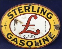 Old Oval Metal Sterling Gasoline Sign