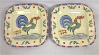Pair of Handpainted Rooster Motif Porcelain Plates