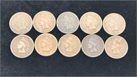 10 Indian Head Cents - Various Dates