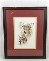Framed Original Deer Painting - Signed