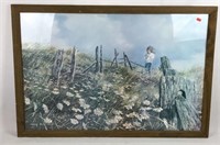 Large Framed Print of Girl in Flowery Field